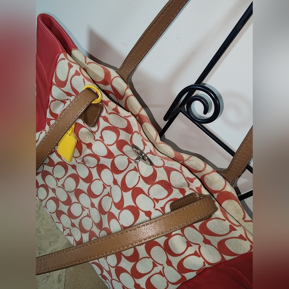 Coach Red Yellow Signature C Tote Shoulder Purse Legacy Vintage - Picture 15 of 15